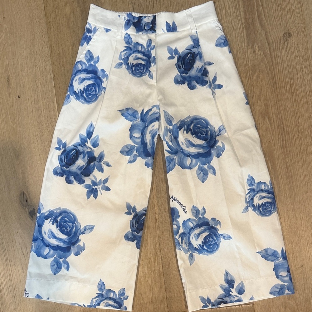 MonnaLisa White and Blue Floral wide leg pants Kids girls Trousers